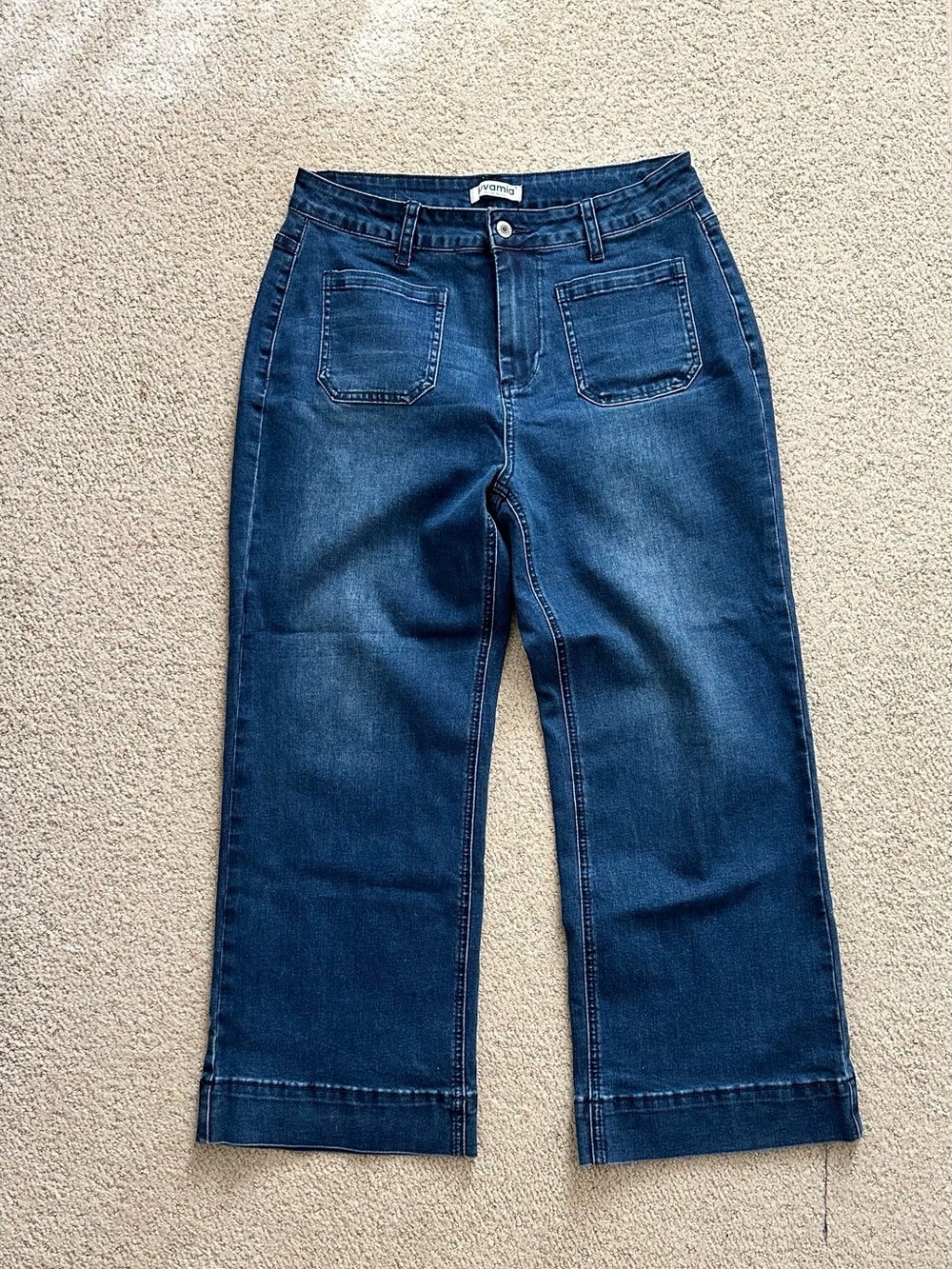 High-Rise Wide-Leg Ankle Jeans in Dark Blue by Avamig